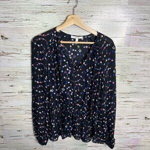 Derek Lam 10 Crosby blue floral top blouse black size 6